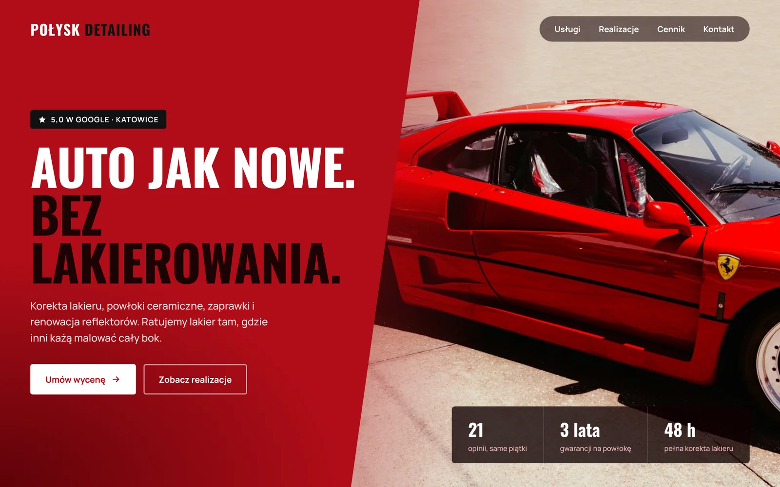 Auto detailing: strona w wersji na komputer