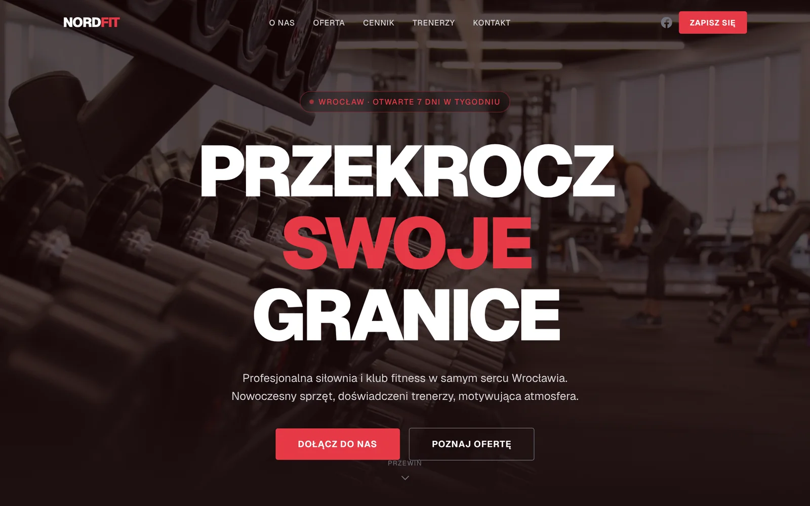 Klub fitness: strona w wersji na komputer