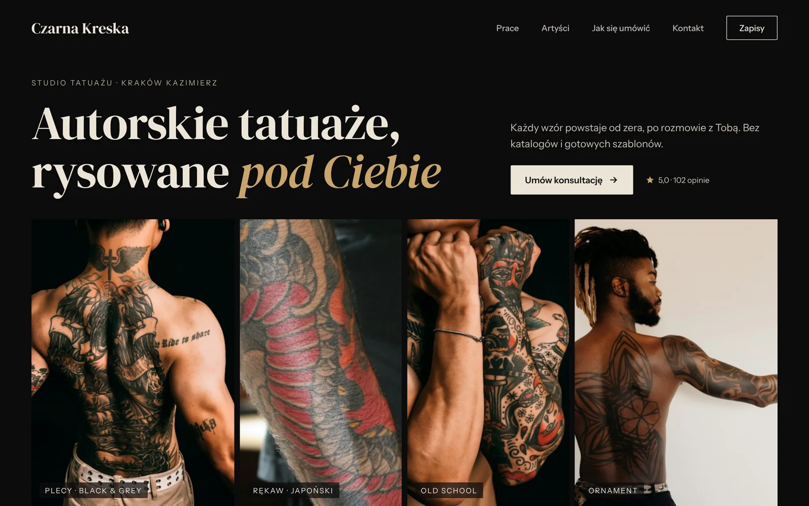 Studio tatuażu: strona w wersji na komputer